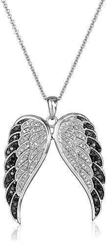 Amazon Collection Sterling Silver Black and White Diamond Angel Wings Pendant Necklace (1/2 cttw) Amazon Collection Sterling Silver Black and White Diamond Angel Wings Pendant Necklace (1/2 cttw)