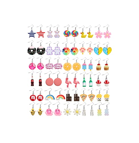 BOMOGLE 30 Pairs Weird Fun Cute Earrings for Women Kawaii Earrings Including Flamingo Rainbow Duck Gummy Bear Water Bottle Pizza Fries Mushroom Conch Drop Dangle Earring Set for Girls BOMOGLE 30 Pairs Weird Fun Cute Earrings for Women Kawaii Earrings Including Flamingo Rainbow Duck Gummy Bear Water Bottle Pizza Fries Mushroom Conch Drop Dangle Earring Set for Girls