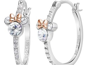 Disney Jewelry for Women Minnie Mouse Sterling Silver Cubic Zirconia Hoop Earrings