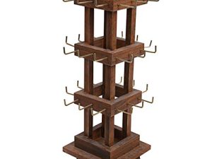 Ikee Design Natural Wood Rotating 36 Hooks Jewelry Tower