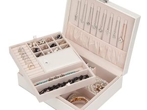 Jewelry Organizer Box for Girls Women Travel Jewelry Case Double Layer Large Jewelry Storage Box Travel Jewelry Box with Gift Box/white