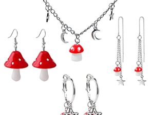 Star Moon Mushroom Necklace Earrings Set