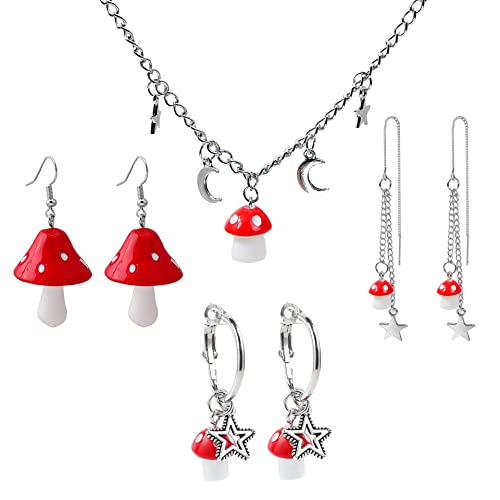 Star Moon Mushroom Necklace Earrings Set Star Moon Mushroom Necklace Earrings Set