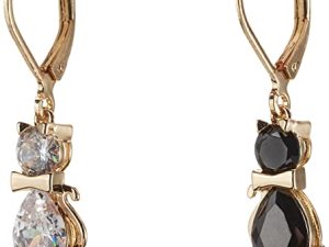 Betsey Johnson CZ Cat Mismatched Drop Earrings