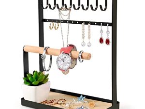 ULGWDMLS Necklace Holder Jewelry Stand - Jewelry Tower Necklaces and Bracelets Holder 4-Tier Jewelry Holder Stand Neckalce Rack 8 Hooks 12 Earrings Holes for Bracelets