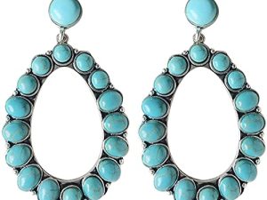 OrangeTag Turquoise Bohemian Dangle Metal Large Oval Earring