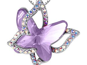 GEMMANCE Butterfly Birthstone Crystal Necklace - Silver Tone with 18”+2” Chain - Necklace Mother’s Day Anniversary Birthday Christmas - Gifts for Women Girls Daughter