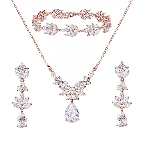 SWEETV Teardrop Wedding Bridal Jewelry Set for Brides Women Bridesmaid SWEETV Teardrop Wedding Bridal Jewelry Set for Brides Women Bridesmaid