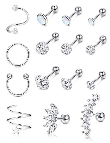 IRONBOX 16G Cartilage Earrings for Women Stainless Steel Conch Piercing Jewelry Helix Earrings Tragus Jewelry 15Pcs IRONBOX 16G Cartilage Earrings for Women Stainless Steel Conch Piercing Jewelry Helix Earrings Tragus Jewelry 15Pcs