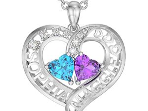 Personalized Gifts for Women Girlfriend Handmade Heart Promise Name Necklace for Her Mom Mother Daughter Necklace with 2 Birthstones Jewelry Gifts for Women Girls