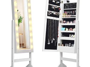 Giantex Standing Jewelry Armoire with 18 LED Lights Around the Door