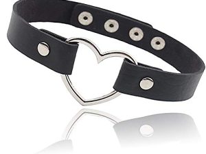 ETHOON Love Heart Adjustable Leather Choker Punk PU Necklace Goth Choker Soft Collar Chain for Women Girls
