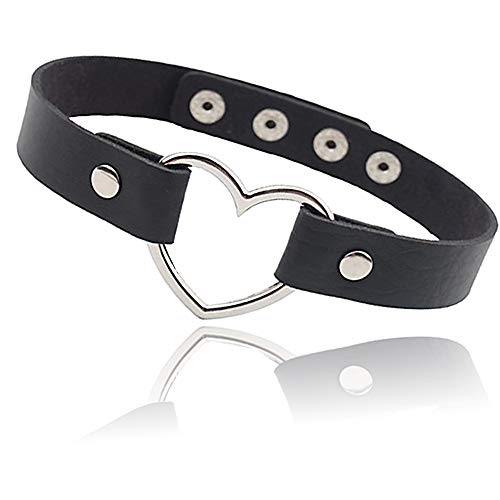 ETHOON Love Heart Adjustable Leather Choker Punk PU Necklace Goth Choker Soft Collar Chain for Women Girls ETHOON Love Heart Adjustable Leather Choker Punk PU Necklace Goth Choker Soft Collar Chain for Women Girls