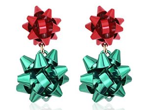 CEALXHENY Christmas Earrings Holiday Xmas Bow Earring for Women Red Green Festive Bow Drop Dangle Earring Studs Christmas Jewelry Gifts