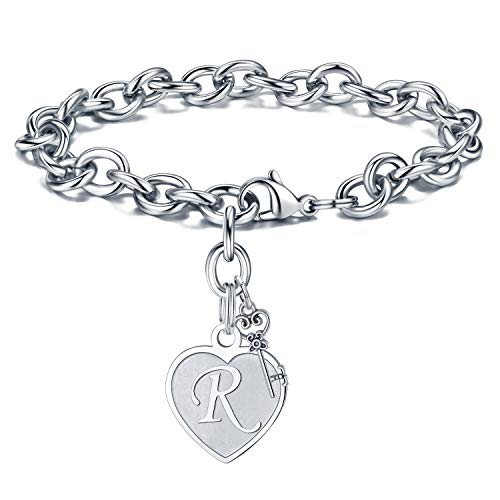 M MOOHAM Heart Initial Bracelets for Women Gifts - Engraved 26 Letters Initial Charms Bracelet Stainless Steel Bracelet Birthday Christmas Jewelry Gift for Women Teen Girls M MOOHAM Heart Initial Bracelets for Women Gifts - Engraved 26 Letters Initial Charms Bracelet Stainless Steel Bracelet Birthday Christmas Jewelry Gift for Women Teen Girls