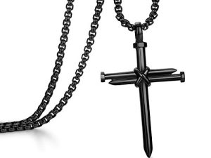 Cross Necklace for Men Cross Pendant STRENGTH Bible Verse Stainless Steel Necklace