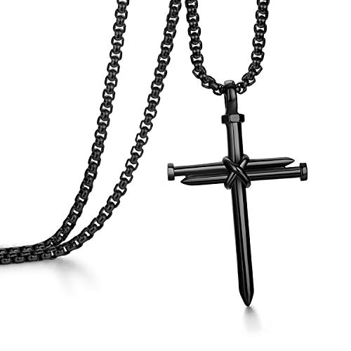 Cross Necklace for Men Cross Pendant STRENGTH Bible Verse Stainless Steel Necklace Cross Necklace for Men Cross Pendant STRENGTH Bible Verse Stainless Steel Necklace