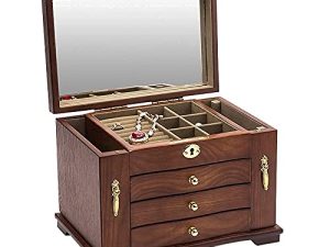 TITISKIN Large Wooden Jewelry Box Women with lock Mirror Gift Storage Box Organizer girls small bulk stand up vintage gift