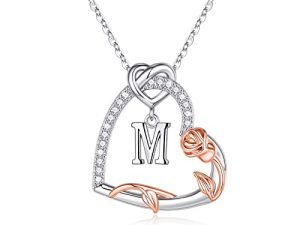 Rose Heart Initial Necklaces Gifts for Women Teen Girls