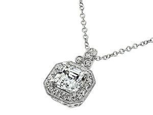 Amazon Collection Platinum-Plated Sterling Silver White or Canary Yellow Infinite Elements Zirconia Asscher Cut Antique Pendant Necklace