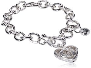 GUESS Toggle Chain Bracelet with Logo Heart Link Charm Bracelet