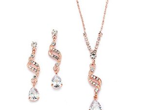 Mariell Graceful Rose Gold CZ Teardrop Necklace & Earrings Jewelry Set - Brides