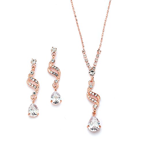 Mariell Graceful Rose Gold CZ Teardrop Necklace & Earrings Jewelry Set - Brides Mariell Graceful Rose Gold CZ Teardrop Necklace & Earrings Jewelry Set - Brides
