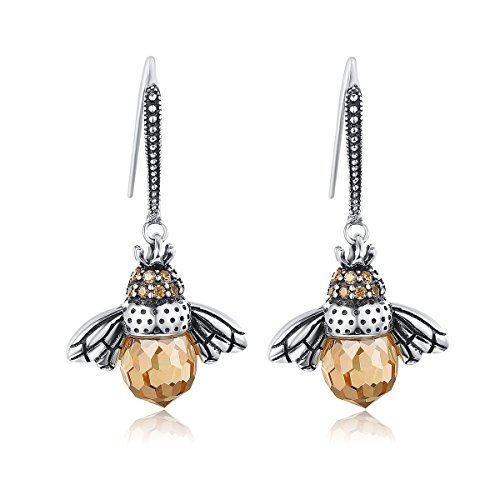 SLUYNZ 925 Sterling Silver Queen Bee Dangle Earrings for Women Teen Girls Cute Crystal Bee Earrings SLUYNZ 925 Sterling Silver Queen Bee Dangle Earrings for Women Teen Girls Cute Crystal Bee Earrings