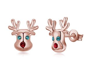 Hypoallergenic Stud Earrings 14K Cute Small Animal CZ Reindeer Studs Earrings Gifts for Girl Women