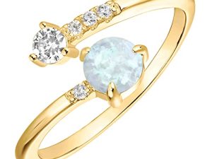 PAVOI 18K Gold Plated Adjustable Created Opal Rings | Stacking Rings | Gold Rings for Women (Vermeil - Yellow/White)