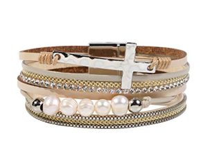 Vercret Leather Wrap Bracelet for Women - Multi-Layer Bracelets with Magnetic Clasp Bangle Cuff Stacked Bracelet for lady and Mother