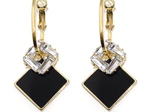 Black White Earrings for Women Girls Gold Plated Dangle Drop Fashion Geometric Statement Jewelry