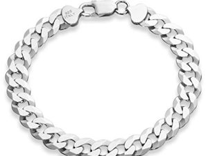 Miabella 925 Sterling Silver Italian Solid 9mm Diamond-Cut Cuban Link Curb Chain Bracelet for Men