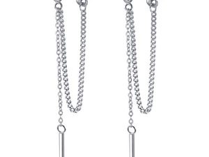 SLUYNZ 925 Sterling Silver Bar Dangle Earrings for Women Teen Girls Threader Earrings Chain