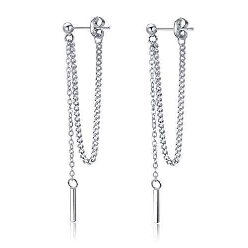 SLUYNZ 925 Sterling Silver Bar Dangle Earrings for Women Teen Girls Threader Earrings Chain SLUYNZ 925 Sterling Silver Bar Dangle Earrings for Women Teen Girls Threader Earrings Chain