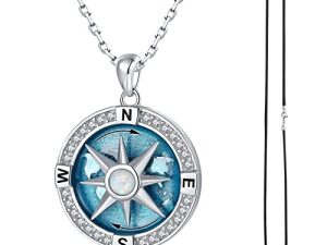 Navy-Anchor Travel-Map Rotatable Compass Necklace - Inspirational Nautical Dream Opal Compass Pendant Necklaces for Women Men