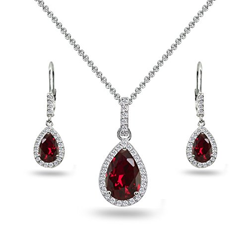 Sterling Silver Genuine or Simulated Gemstone Teardrop Dangling Necklace & Leverback Drop Dangle Earrings Jewelry Set for Women with Gift Box Sterling Silver Genuine or Simulated Gemstone Teardrop Dangling Necklace & Leverback Drop Dangle Earrings Jewelry Set for Women with Gift Box