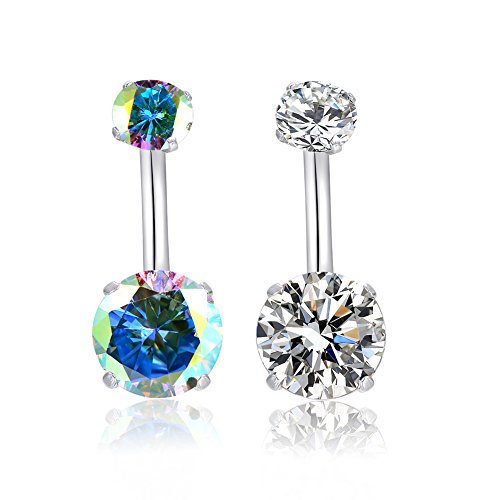 HQLA 14G Belly Button Rings Surgical Stainless Steel Round Cubic Zirconia Navel Barbell Stud Body Piercing HQLA 14G Belly Button Rings Surgical Stainless Steel Round Cubic Zirconia Navel Barbell Stud Body Piercing