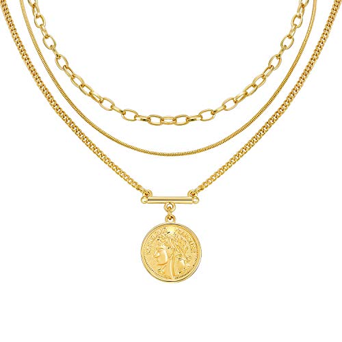 Layered 18k Gold Plated Necklaces for Women - Multilayer Coin Medallion Pendant Necklace Adjustable Layering Choker Necklaces Chain Set for Women Girls Jewelry Layered 18k Gold Plated Necklaces for Women - Multilayer Coin Medallion Pendant Necklace Adjustable Layering Choker Necklaces Chain Set for Women Girls Jewelry