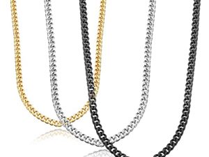 Jstyle 3Pcs 3mm Curb Cuban Link Chain for Men Stainless Steel Chain Necklaces for Men 18K Gold/Black/Silver Mens Chain Necklaces Set Hip-Hop Jewelry for Men 16/18/20/22/24/26/28 Inches