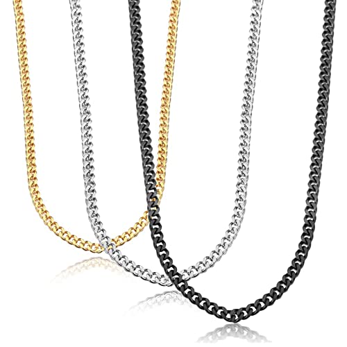 Jstyle 3Pcs 3mm Curb Cuban Link Chain for Men Stainless Steel Chain Necklaces for Men 18K Gold/Black/Silver Mens Chain Necklaces Set Hip-Hop Jewelry for Men 16/18/20/22/24/26/28 Inches Jstyle 3Pcs 3mm Curb Cuban Link Chain for Men Stainless Steel Chain Necklaces for Men 18K Gold/Black/Silver Mens Chain Necklaces Set Hip-Hop Jewelry for Men 16/18/20/22/24/26/28 Inches