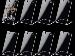 PH PandaHall 10pcs Acrylic Earring Holder Single Pair L-Shape Jewelry Displays Stand Necklace Earring Organizer for Jewelry Dangling Slant Back Display Props Show Retail Store Marketing 1.3x1.7x3”