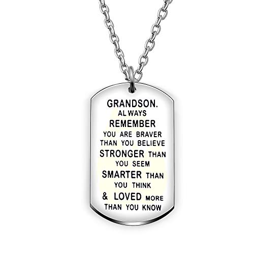 AGR8T Grandson Pendant Necklace Birthday Dog Tag Gifts for Men Boy You Are Braver Stronger Smarter Than You Think AGR8T Grandson Pendant Necklace Birthday Dog Tag Gifts for Men Boy You Are Braver Stronger Smarter Than You Think