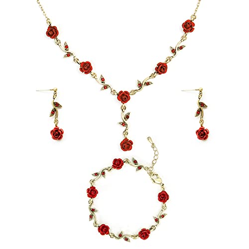 3 PCS 18 Gold Necklace Long Necklace For Women Girls Gold Rose Pendent Bracelet Flower Jewelry Dangle Earrings Xlqzsok Set For Birthday Party Wedding Mother’s Day Gifts 3 PCS 18 Gold Necklace Long Necklace For Women Girls Gold Rose Pendent Bracelet Flower Jewelry Dangle Earrings Xlqzsok Set For Birthday Party Wedding Mother’s Day Gifts