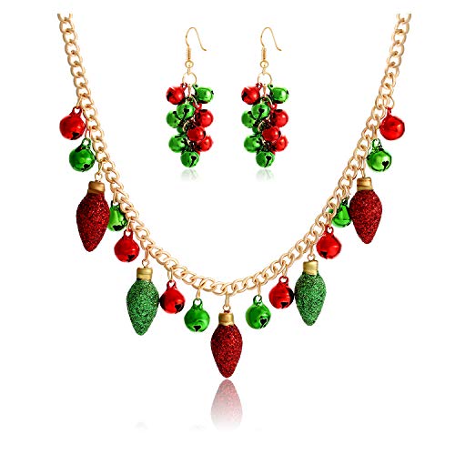 YAHPERN Christmas Necklaces for Women Girls X-Mas Jingle Bell Light Bulbs Chunky Collar Necklaces Jingle Bell Drop Dangle Earrings Set YAHPERN Christmas Necklaces for Women Girls X-Mas Jingle Bell Light Bulbs Chunky Collar Necklaces Jingle Bell Drop Dangle Earrings Set