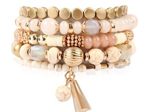 Bohemian Mix Bead Multi Layer Versatile Statement Bracelets - Stackable Beaded Strand Stretch Bangles Sparkly Crystal