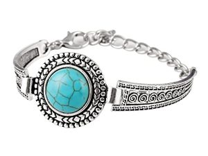Western National Style Vintage Turquoise Bracelet Silver Turquoise Bangle Western Jewelry for Women