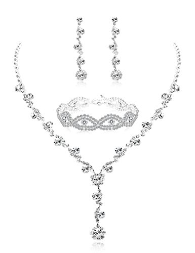 Udalyn Rhinestone Bridesmaid Jewelry Sets for Women Necklace and Earring Set for Wedding with Crystal Bracelet Udalyn Rhinestone Bridesmaid Jewelry Sets for Women Necklace and Earring Set for Wedding with Crystal Bracelet