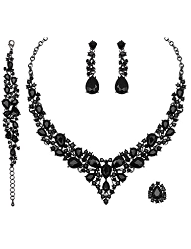 4 Pcs/Set Austrian Crystal Necklace Earrings Bracelet Ring Bridal Jewelry Sets for Brides Wedding Party Costume Accessories Gifts for Women 4 Pcs/Set Austrian Crystal Necklace Earrings Bracelet Ring Bridal Jewelry Sets for Brides Wedding Party Costume Accessories Gifts for Women