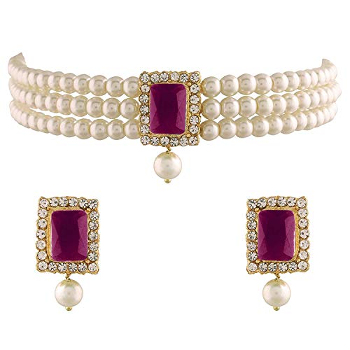 I Jewels 18K Gold Plated Indian Wedding Handcrafted Beaded Emerald Choker with Earrings for Women/Girls I Jewels 18K Gold Plated Indian Wedding Handcrafted Beaded Emerald Choker with Earrings for Women/Girls